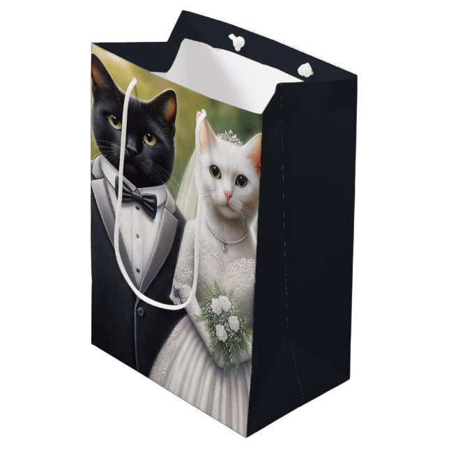 Cat Bride and Groom Medium Gift Bag (Front Angled)