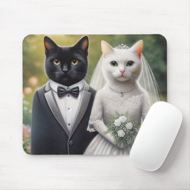 Cat Bride and Groom Mouse Mat (With Mouse)