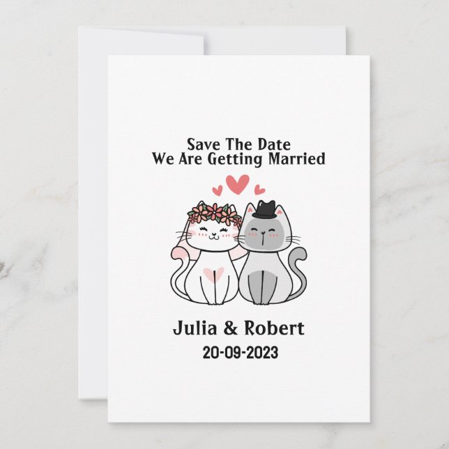 Cat Bride And Groom Save the Date Invitation (Front)