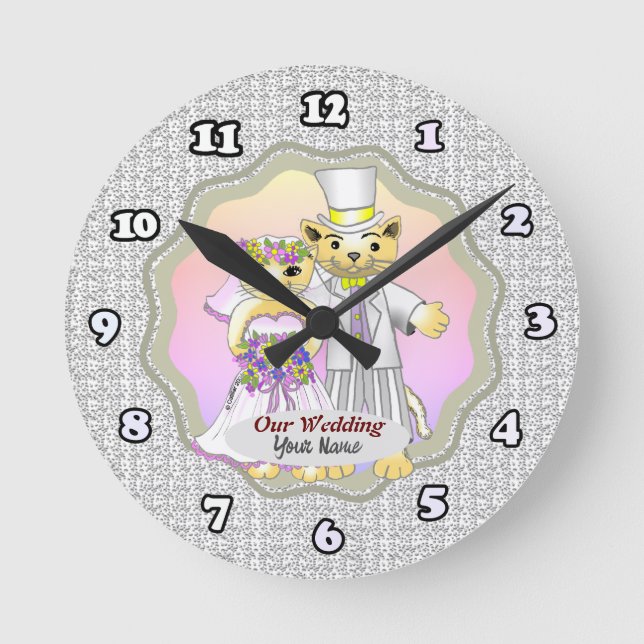Cat Bride and Groom Wedding clock (Front)