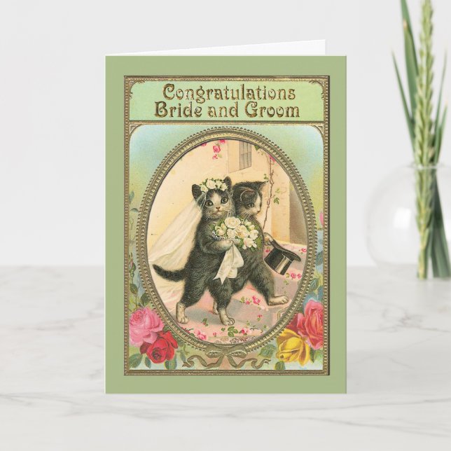  Cat Bride and Groom Wedding Day Congratulations Card (Front)