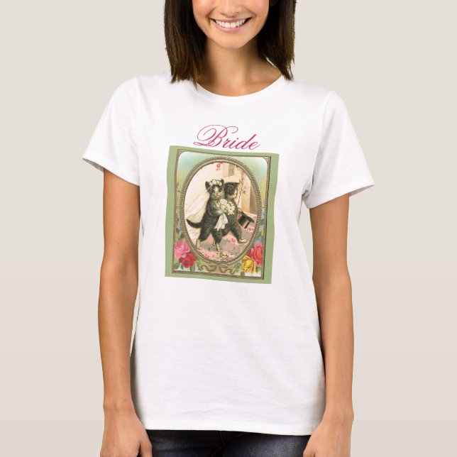 Cat Bride and Groom Wedding Day T-Shirt (Front)