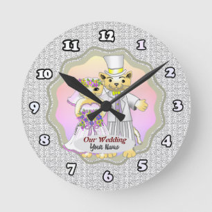 Cat Bride and Groom Wedding  Round Clock