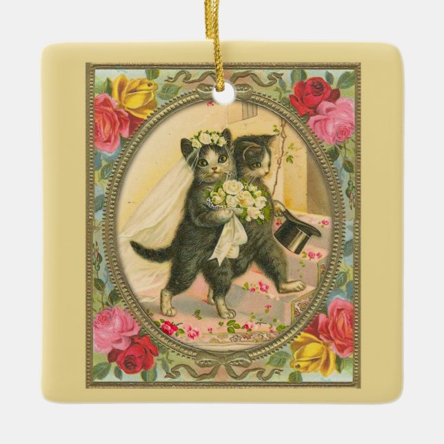 Cat Bride and Groom yellow variant ornament (Front)