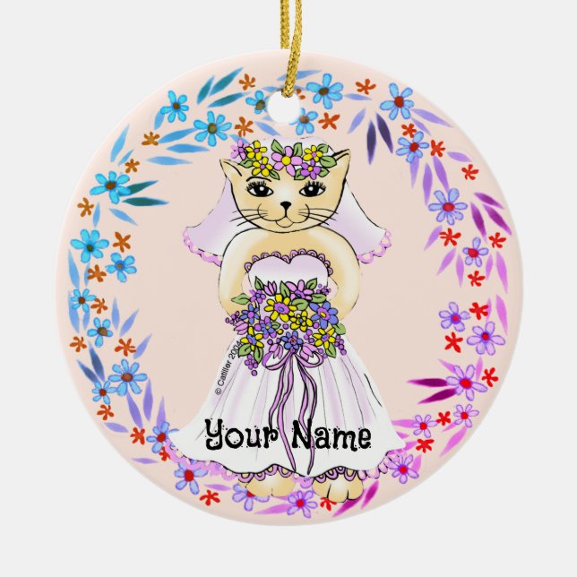 Cat Bride  Ceramic Tree Decoration (Front)