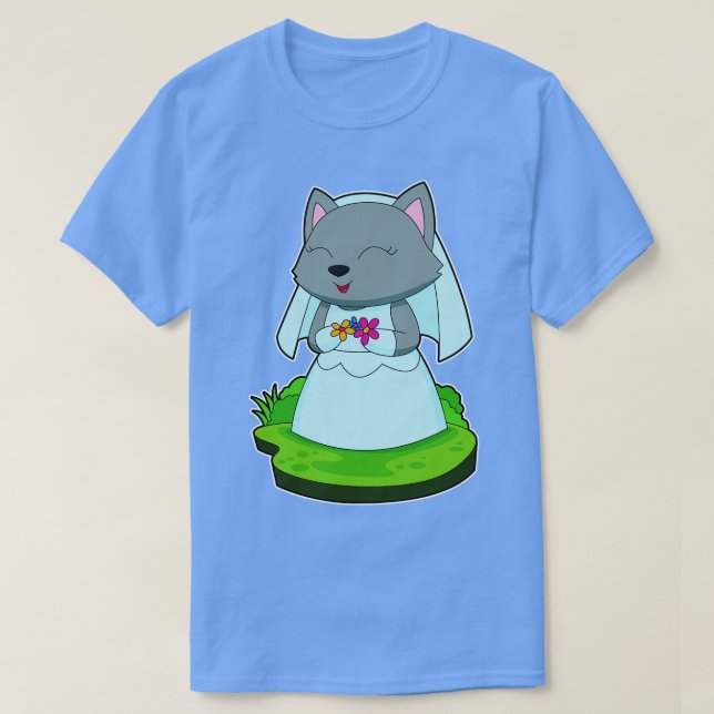 Cat Bride Flowers Wedding T-Shirt (Design Front)