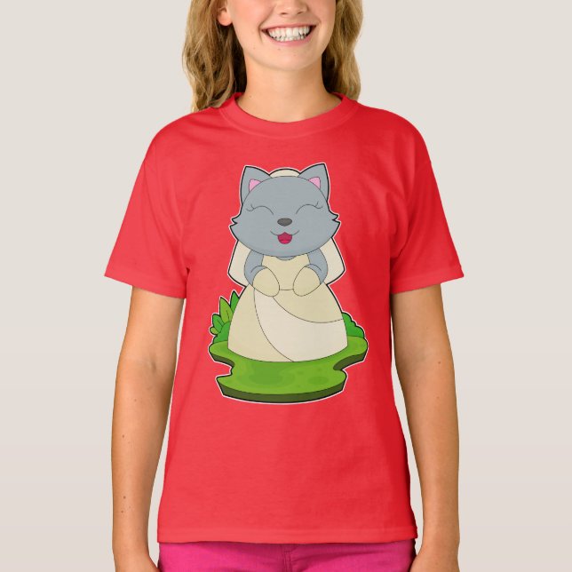 Cat Bride Veil Wedding T-Shirt (Front)