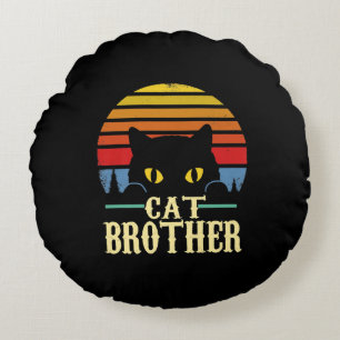 Cat Brother Vintage Eighties Style Retro T-shirt Round Cushion