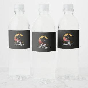 Cat Brother Vintage Style Retro Gift For Cat Lover Water Bottle Label