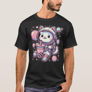 Cat Bubble Boba Tea In Space Astronaut Anime T-Shirt