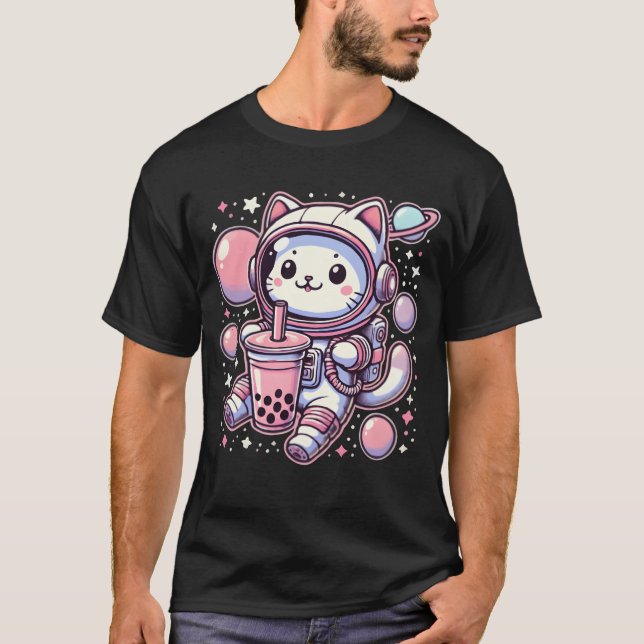 Cat Bubble Bobaea In Space Astronaut Anime boy T-Shirt (Front)