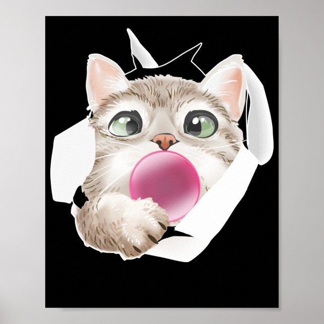 Cat Bubble Gum Cute Feline Poster (Front)