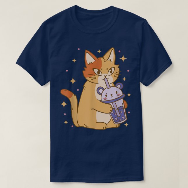 Cat Bubble Tea Cool Retro Fun Weird Bizarre Art  T-Shirt (Design Front)