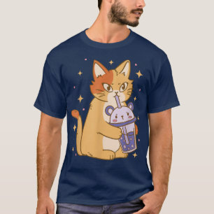 Cat Bubble Tea Cool Retro Fun Weird Bizarre Art T-Shirt