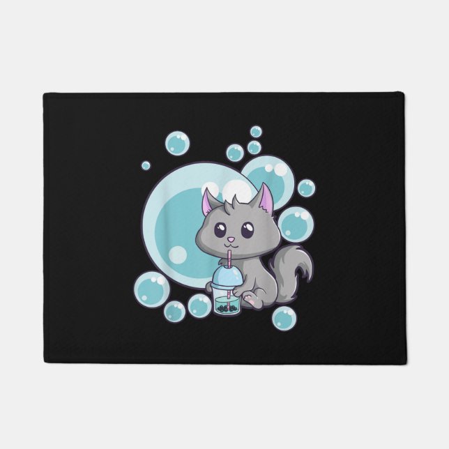 Cat Bubble Tea Gift | Funny Boba Tea Cats Design Doormat (Front)