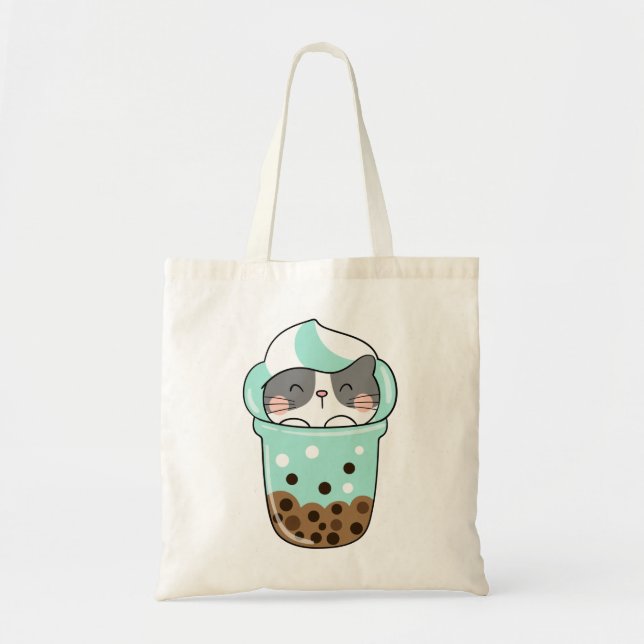 Cat Bubble Tea Tote Bag (Front)