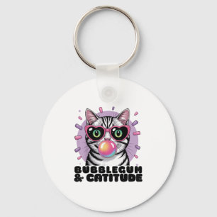 Cat Bubblegum Funny Pop Sungles Heart Eyes Key Ring