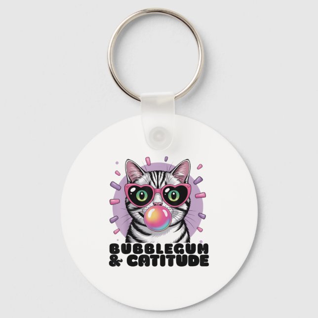 Cat Bubblegum Funny Pop Sungles Heart Eyes  Key Ring (Front)