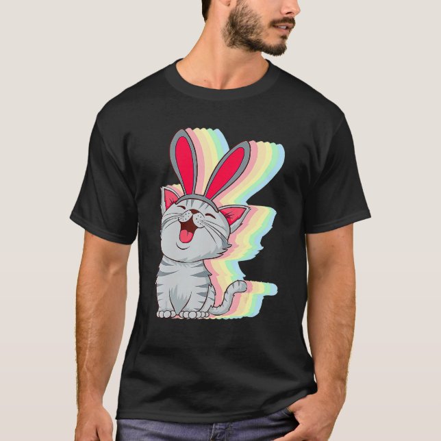 Cat Bunny Ears Easter Day Cute Pet Kitten Boys Gir T-Shirt (Front)