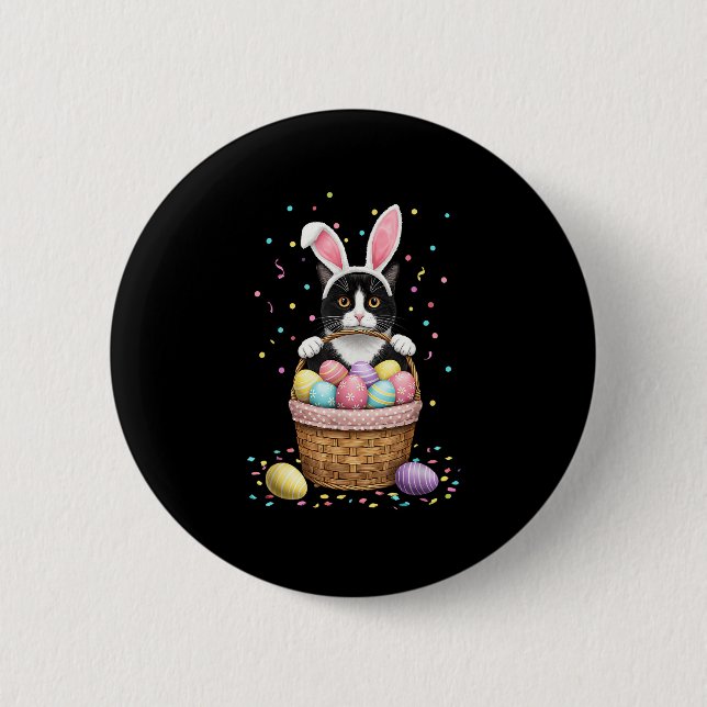 Cat Bunny Ears Eggs Meowy Easter Rabbit Lover Men  6 Cm Round Badge (Front)