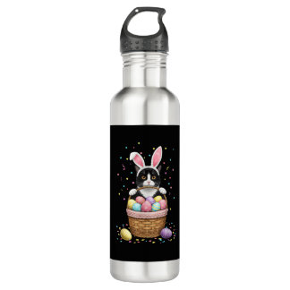 Cat Bunny Ears Eggs Meowy Easter Rabbit Lover Men  710 Ml Water Bottle