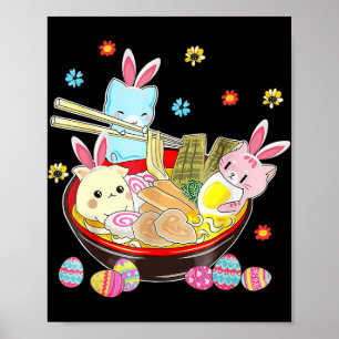 Cat Bunny Ears Ramen Kawaii Easter Day Anime Lover Poster