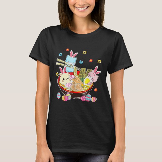 Cat Bunny Ears Ramen Kawaii Easter Day Anime Lover T-Shirt (Front)