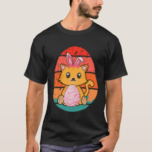 Cat Bunny Happy Easter Eggs Retro Men Women Kids T-Shirt