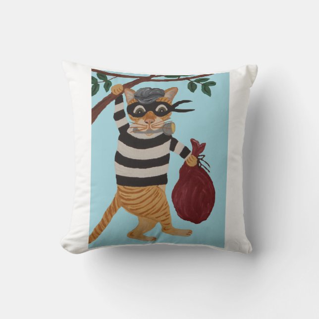 Cat Burglar Throw Pillow (Front)