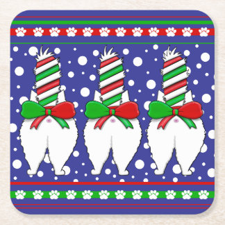 Cat Butt Christmas Green Square Paper Coaster