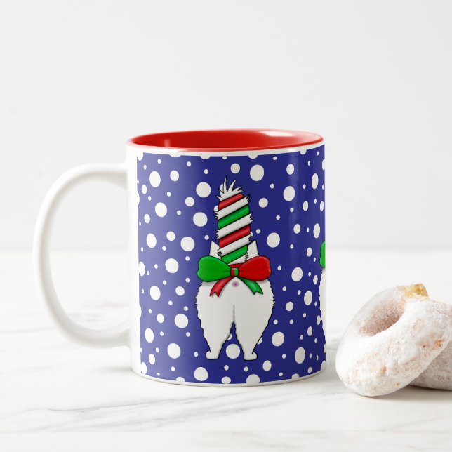 Cat Butt Christmas Green Two-Tone Coffee Mug (With Donut)