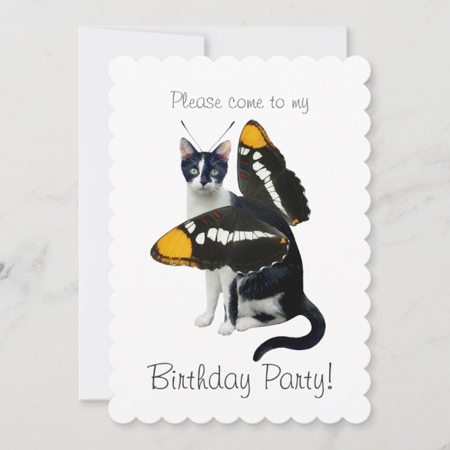 Cat Butterfly Birthday Party Invitation (Front)