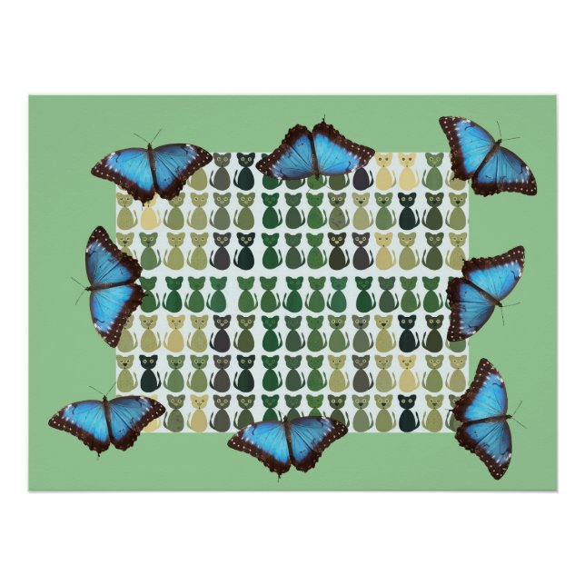 Cat Butterfly Kitten Pattern Office Peace Destiny Poster (Front)