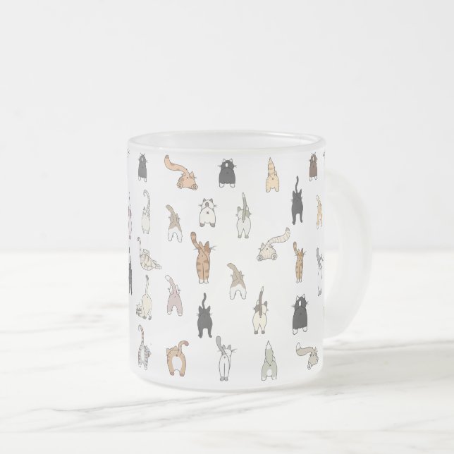 Cat Butts, Crazy Cat Lady, Kitten Butts, Funny Cat Frosted Glass Coffee Mug (Front Right)