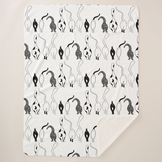Cat Butts Pattern Sherpa Blanket (Front)