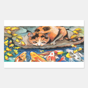 Cat by Koi Pond Rectangular Sticker