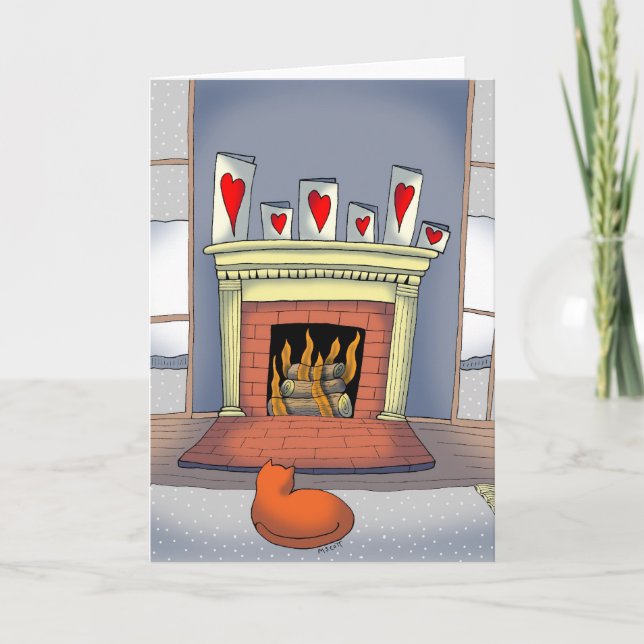 Cat by the fire Valentine's Day card (Front)