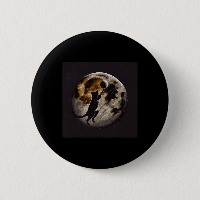 Cat Bysketbyll Moon  6 Cm Round Badge (Front)