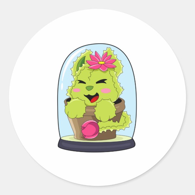 Cat Cactus Classic Round Sticker (Front)