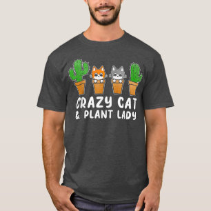 Cat Cactus Succulent Crazy Cat Lady Gardening T-Shirt