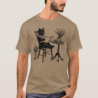 Cat Caf Reader Cozy Vintage Feline Book Lover frie T-Shirt