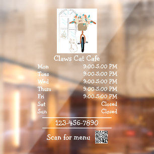 Cat Cafe Coffee Shop Open Hours Window Cling