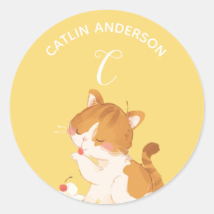 Cat Cake • Alphabet Monogram Cute School Daycare Classic Round Sticker