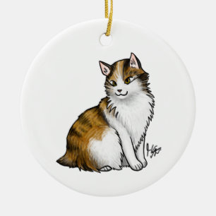 Cat Calico Tail-less Ceramic Tree Decoration