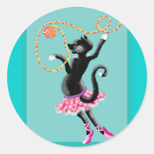 cat can dance classic round sticker