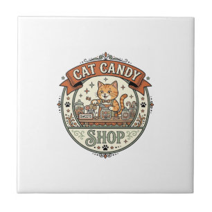 Cat Candy Shop Cat Candy Shop Cat Vintage Vector A Tile