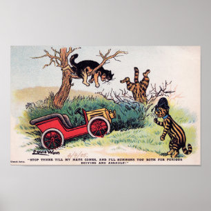 Cat Car Crash, Louis Wain Poster