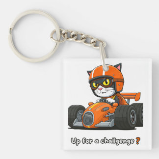 Cat car racing Acrylic Keychain