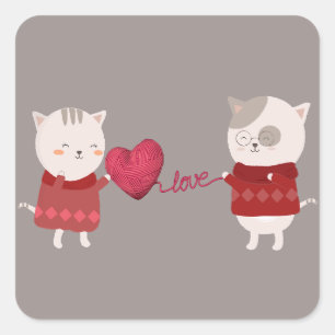 Cat Cartoon Couple  Square Sticker