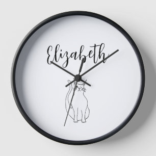 Cat Cartoon Drawing Black White Winking Kitty  Clock